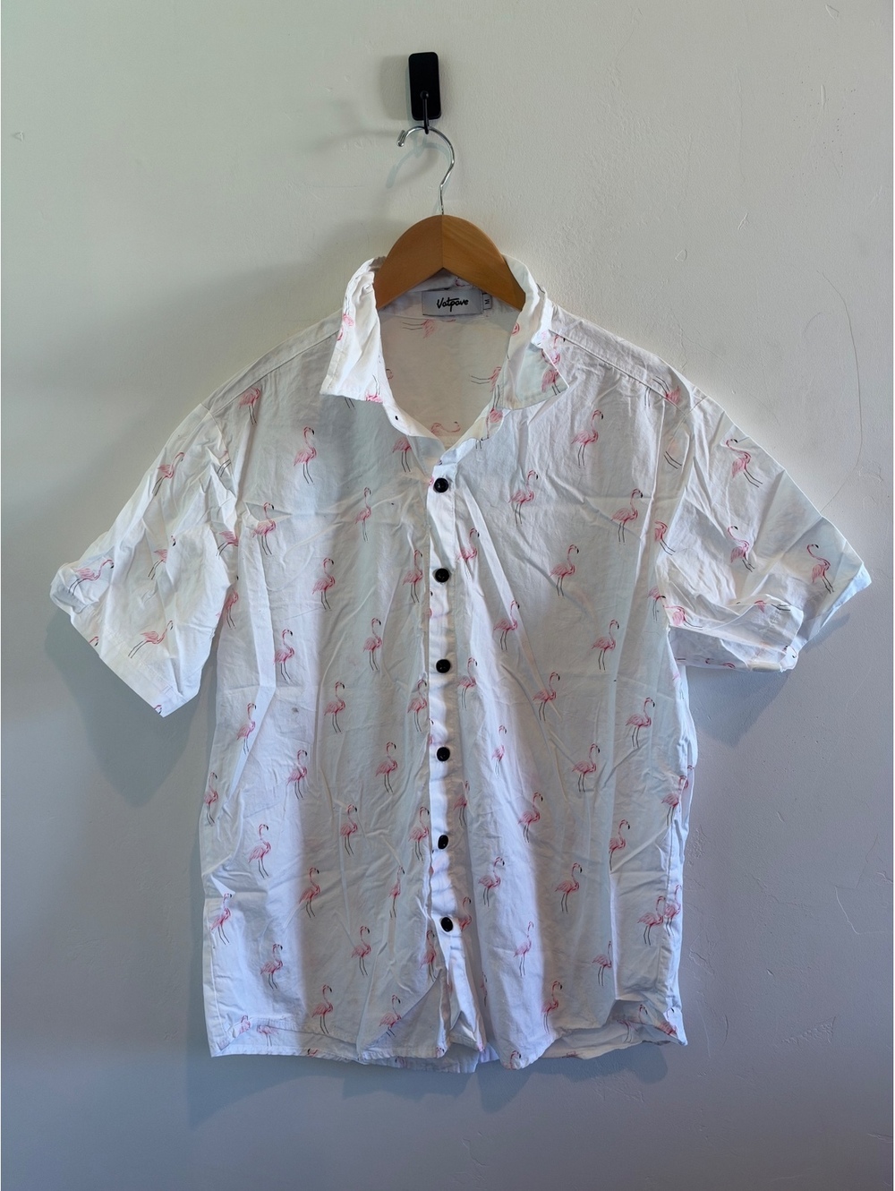 Vatpave Men’s Flamingo Print Short Sleeve Button Down Shirt Size M